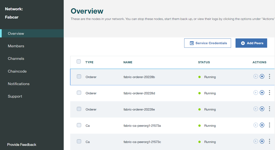 IBM Cloud Blockchain Platform dashboard