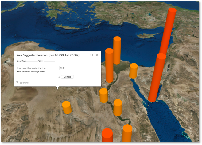 Zoomed-in details of a submitted travel location
