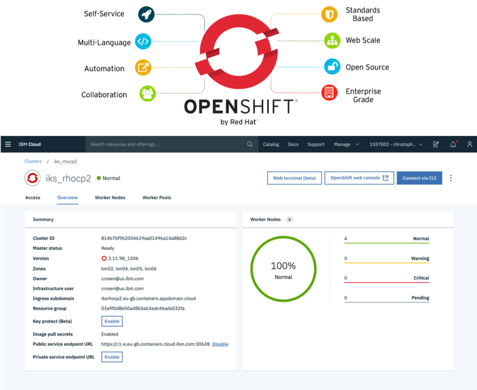 OpenShift capabilities and a managed OpenShift cluster overview on IBM Cloud